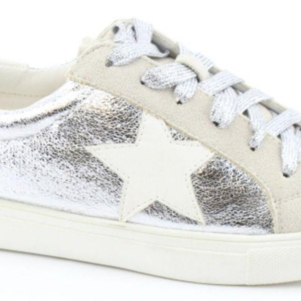 Metallic Silver Low Top Star Sneakers - Picture 11 of 15